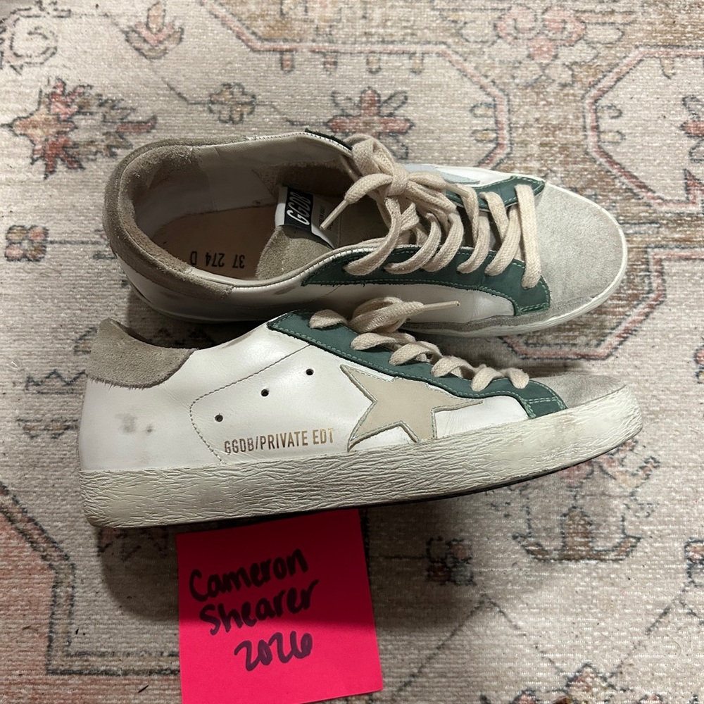 Golden Goose White and Green Star Sneakers